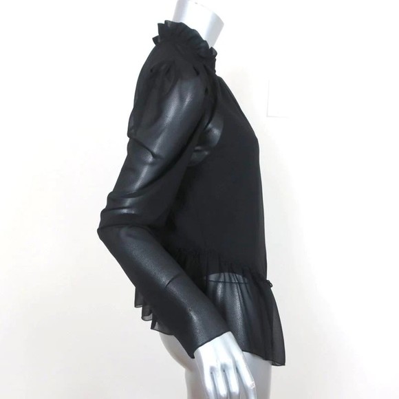 See by Chloe Ruffled High Neck Blouse Black Chiffon Size 38 Long Sleeve Top NEW - Picture 3 of 7